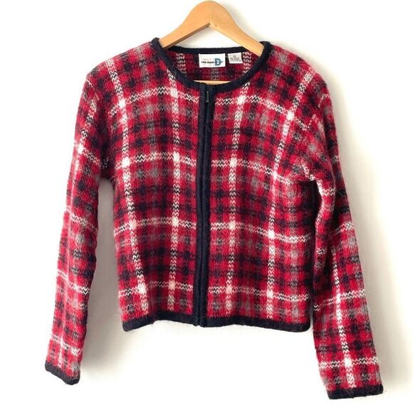 Vintage Paul Harris Design Size M Red Plaid Mohair Cardigan Sweater - Picture 1 of 7
